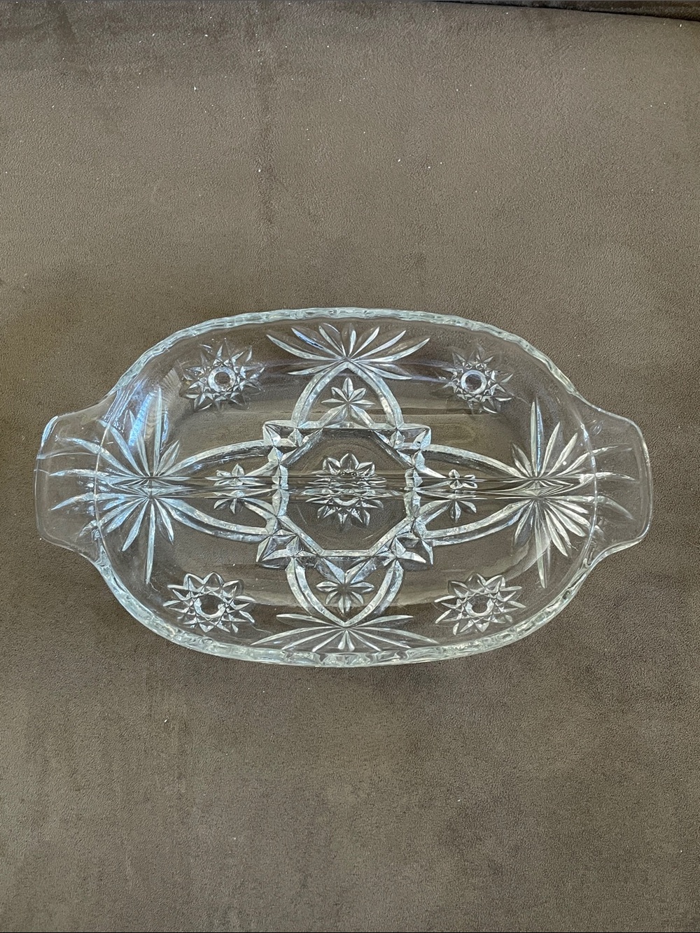 Vintage Anchor Hocking Clear Glass Relish Tray Divided 2 Sections E Stars 10'' - Picture 2 of 3